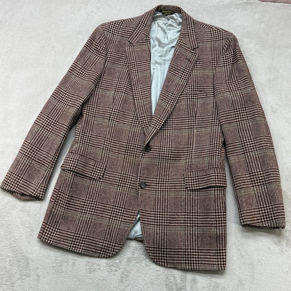 Lands' End Other - VTG Lands' End Sport Coat Men 40R Burgundy Glen Plaid Wool Tweed Blazer USA Made